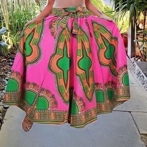 African Print Ankara Dashiki Kitenge w/ HEADSCARF head wrap Maxi Skirt Free size